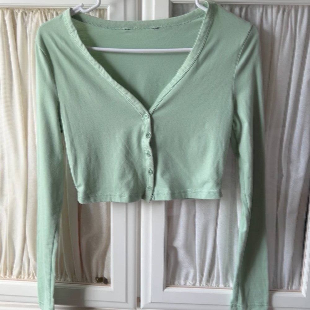 Mint green button Crop cardigan
